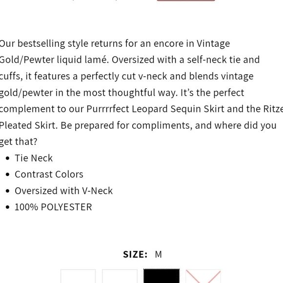 Le Superbe Costes Tie Front Metallic Vintage Gold Pewter Blouse Women's Medium - Picture 12 of 12